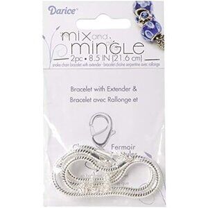 8-1/2-Inch Sterling Silver Plated Snake Chain Bracelet, 2 Bracelets, Darice